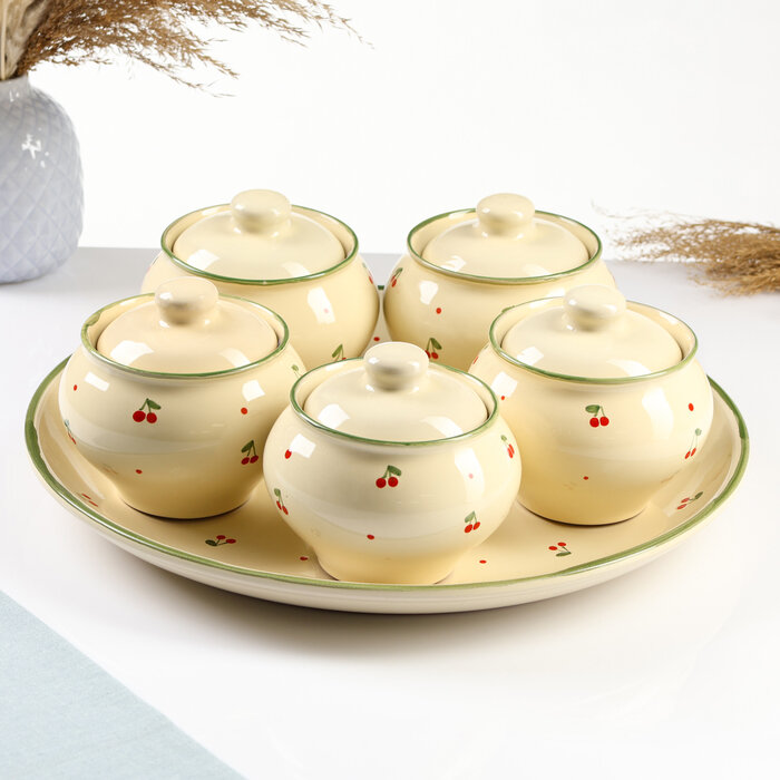 фото Псковский гончар Набор горшков "Подарочный большой" 5х0,5л + блюдо 38,5см, кантри