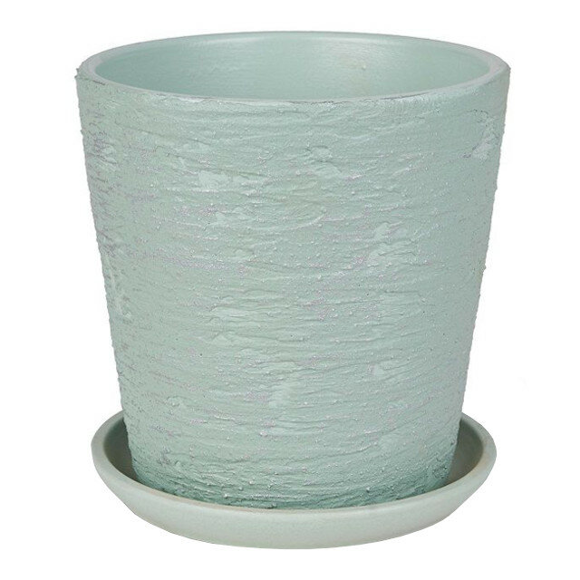 фото Горшок керамический с поддоном лофт 5,6л d22см h22,5см конус зеленый