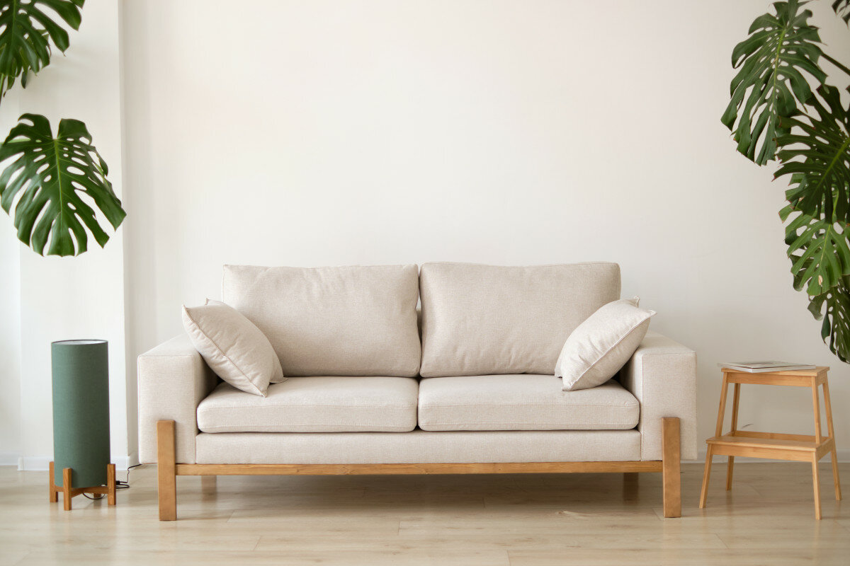 Дизайнерский прямой диван Soft Element Хангель 3-х местный массив дерева рогожка белый стиль скандинавский лофт