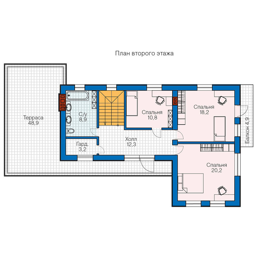 63-57-Catalog-Plans - Проект двухэтажного дома из газобетона с террасой - фотография № 3