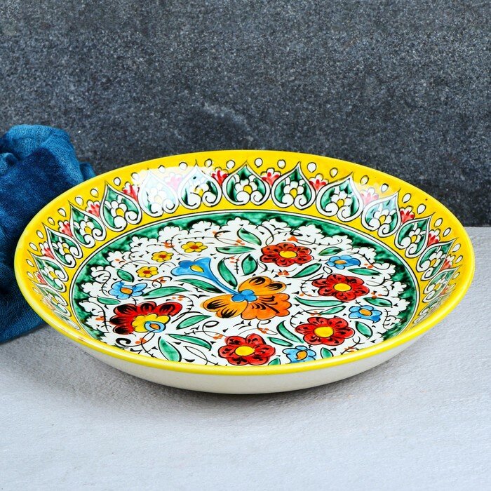 фото Ляган Риштанская Керамика "Турецкий узор", 25 см, жёлтый