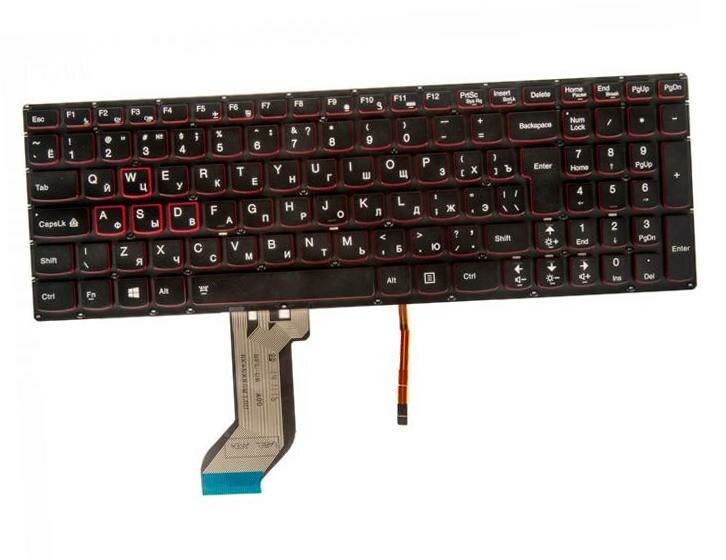 Клавиатура RocknParts для ноутбука Lenovo Ideapad Y700-15Isk, Y700-15Acz, Y700-17Isk, черная без рамки, с подсветкой, вертикальный Enter SN20H54489