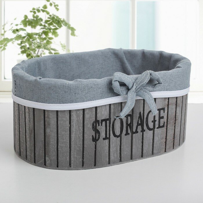 Корзина для хранения Доляна Storage, 24×15×10 см, средняя, дерево, цвет серый - фотография № 1