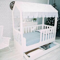 Кровать детская "Домик" с ящиком цвет белый