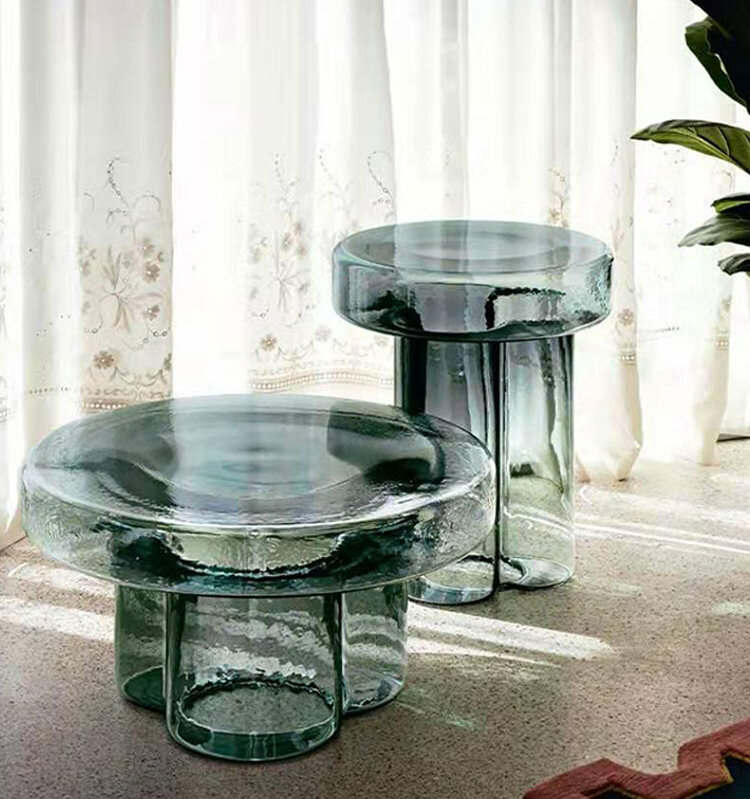 Кофейный столик из стекла в стиле SODA coffee and side-table by Miniforms (Бензиново-зеленый, высокий 38*45 см) - фотография № 4
