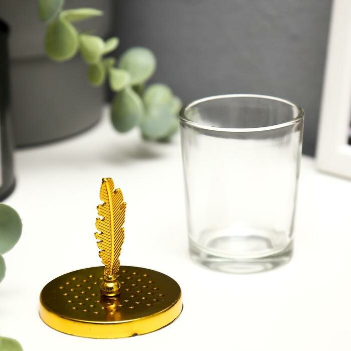 Подсвечник стекло на 1 свечу "Пёрышко" золото 11х5,5х5,5 см - фотография № 2