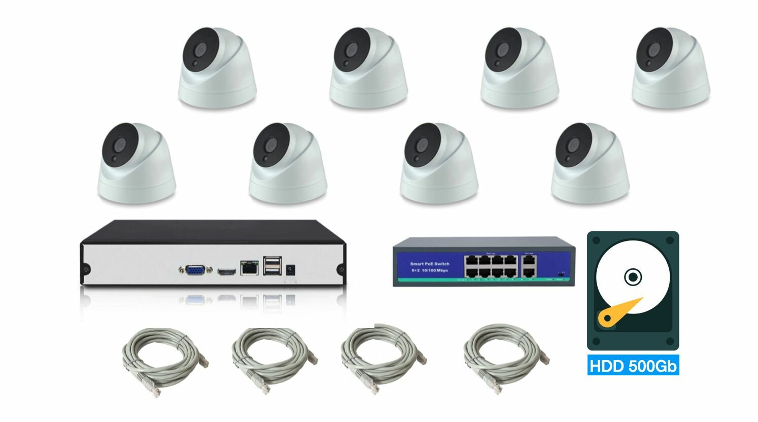 Полный IP POE комплект видеонаблюдения на 8 камер (KIT8IPPOEIP10PD3MP)