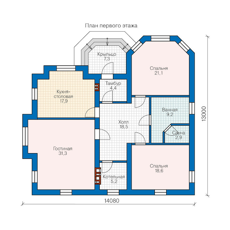 58-97D-Catalog-Plans - Проект одноэтажного дома из газобетона с террасой