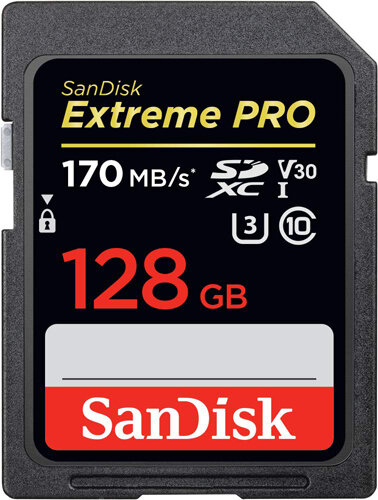 Карта памяти SD 128 Gb Sandisk SDXC Extreme Pro, cl 10, 170Mb/s, V30 UHS-I U3 (SDSDXXY-128G-GN4IN)