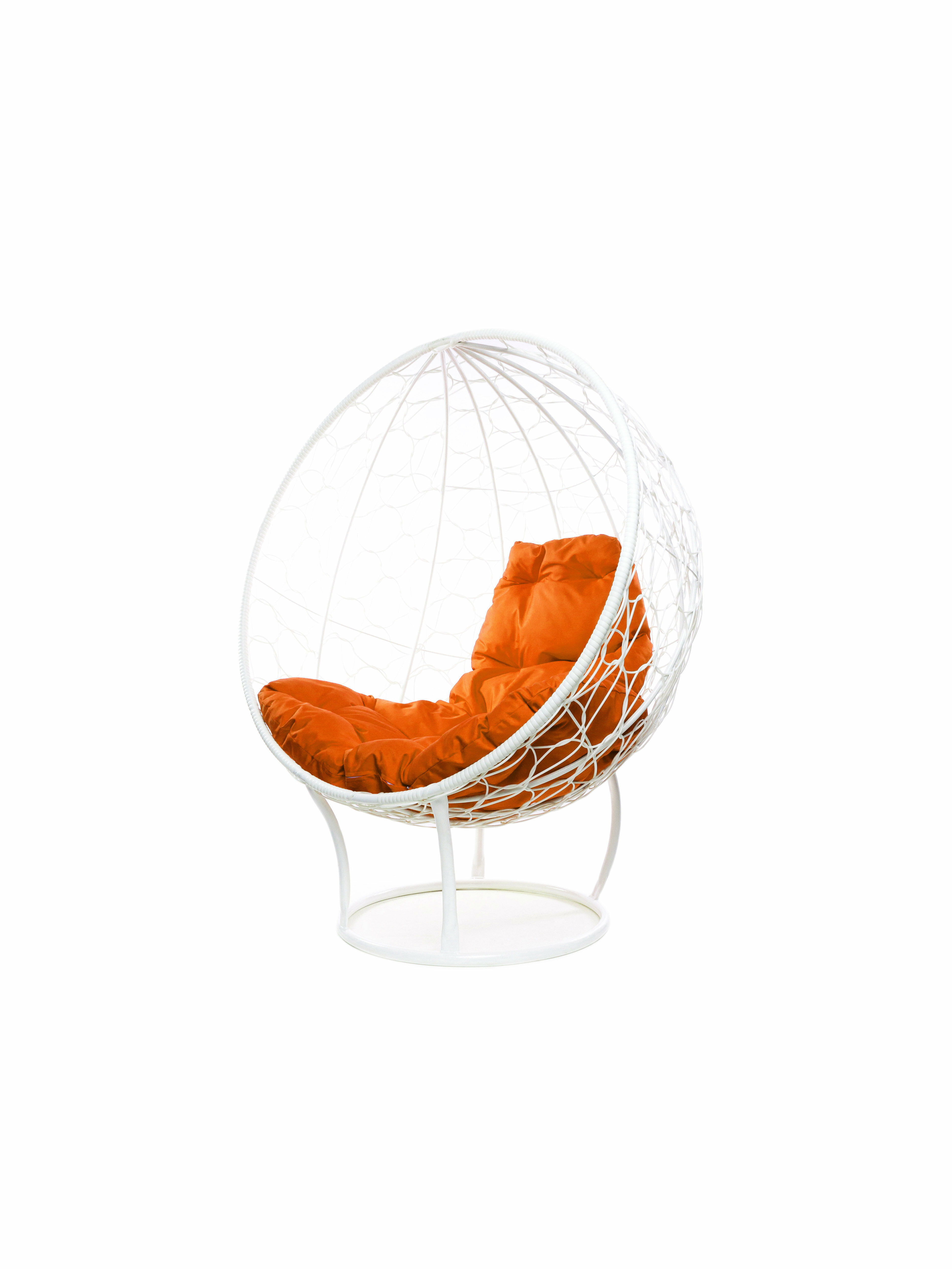 Кресло на подставке ротанг белый, оранжевая подушка - фотография № 2