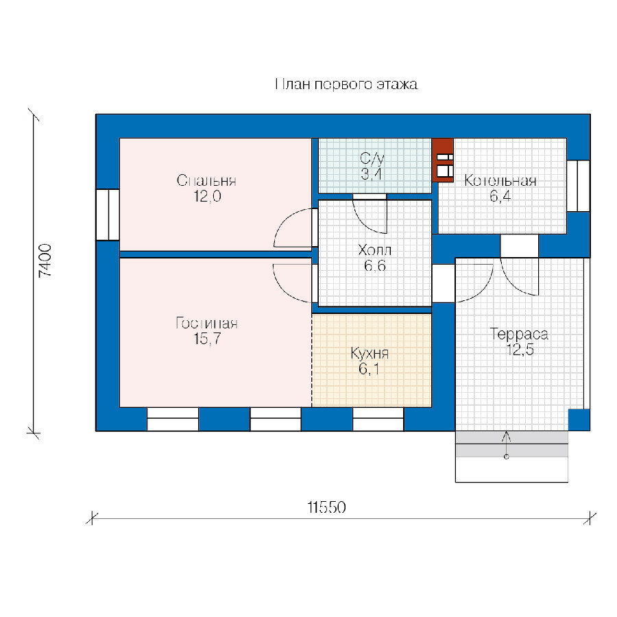 63-37L-Catalog-Plans - Проект одноэтажного дома из газобетона с террасой - фотография № 2