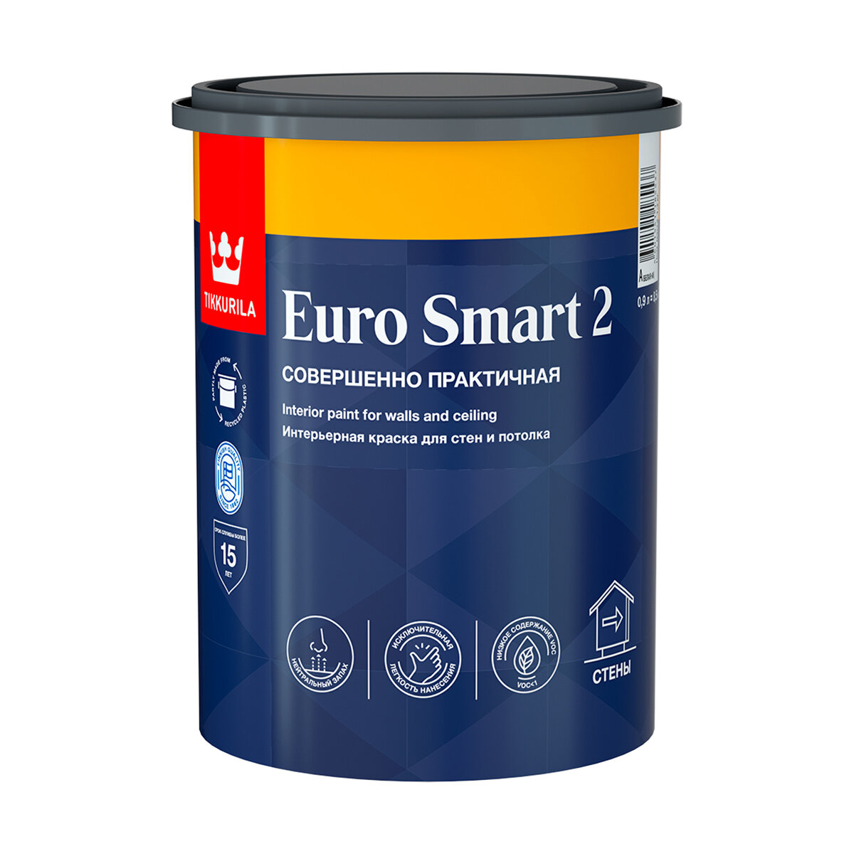 Тиккурила Краска моющаяся для стен и потолков Euro Smart-2 (Евро-2) TIKKURILA 0,9л белый (база А)