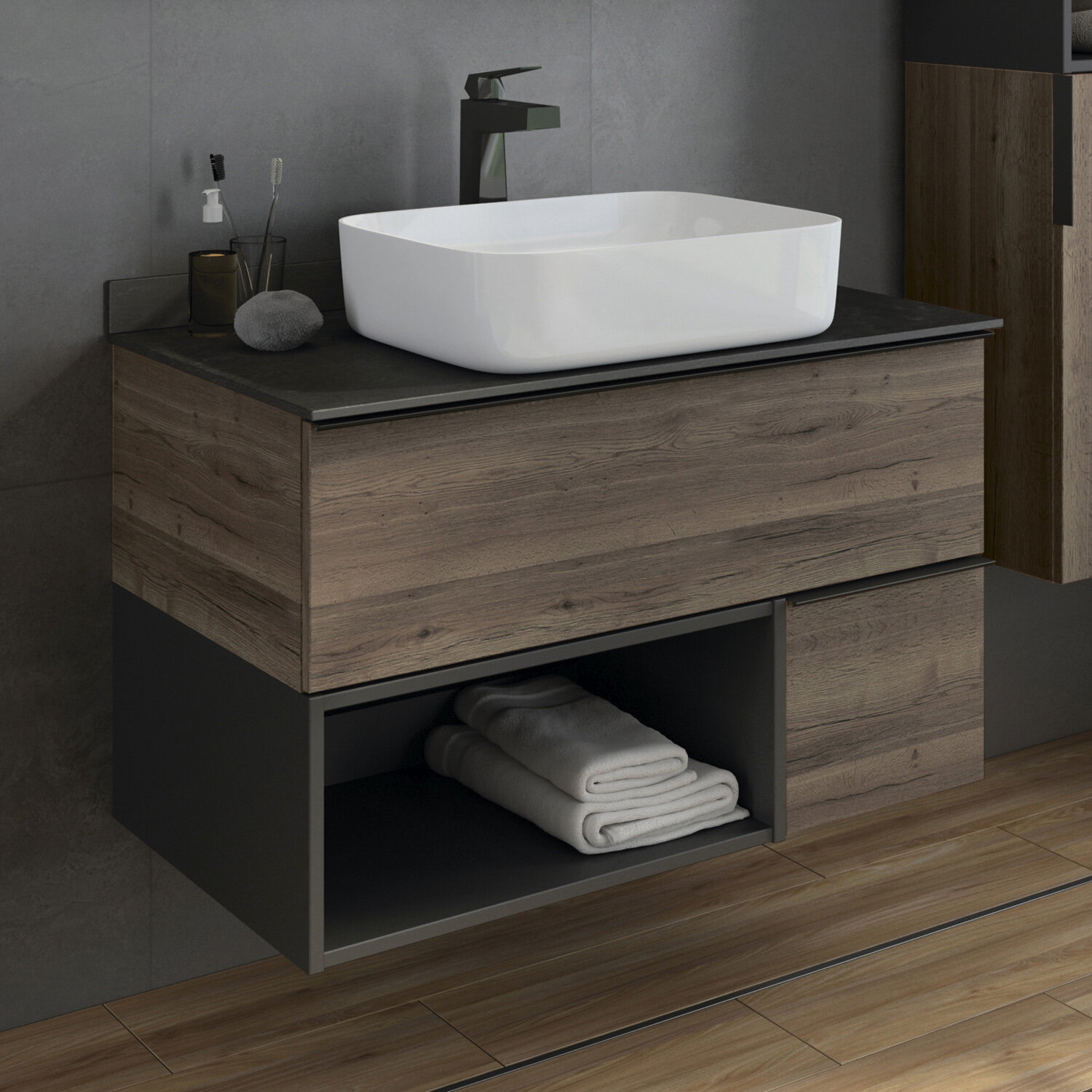 Мебель для ванной Comforty Штутгарт 00-00002868 90 дуб тёмно-коричневый