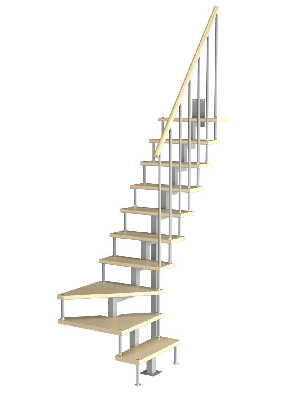 Модульная малогабаритная лестница Компакт (h 2250-2475 Серый Сосна Нержавеющая сталь)