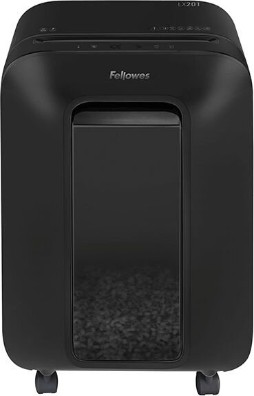 Fellowes Шредер Fellowes PowerShred LX201 черный (секр.P-5) перекрестный 12лист. 22лтр. скрепки скобы пл.карты