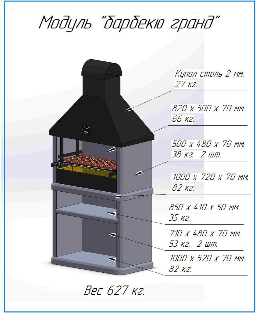 Печь-барбекю Гранд, 1100х700х2150 мм, с топкой 82см - фотография № 2