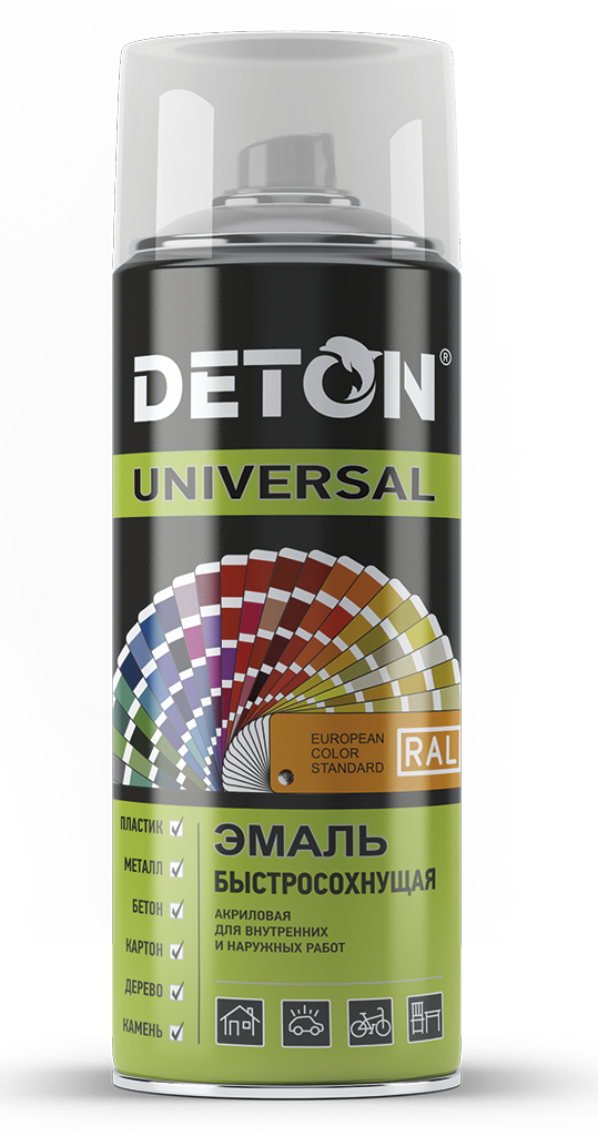 Эмаль аэрозольная акриловая DETON UNIVERSAL, зеленый RAL 6032, 520мл