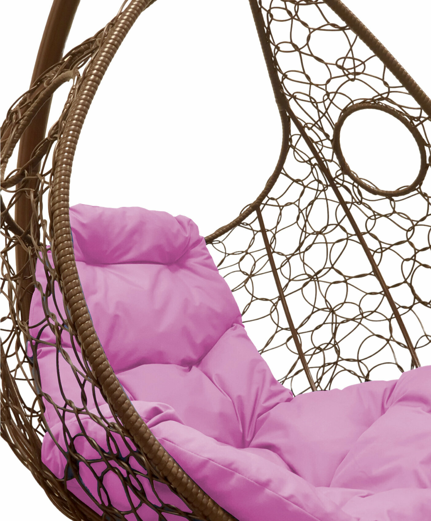 Подвесное кресло ротанг коричневое, розовая подушка - фотография № 3