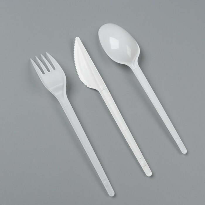 Набор одноразовой посуды «Белый» вилка, ложка, нож, салфетка, 16,5 см - фотография № 3