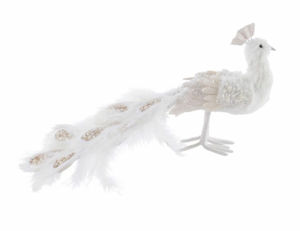 Декоративная фигура сверкающий павлин перо белый 40 см Kaemingk 728689