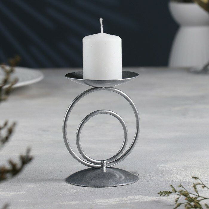 Подсвечник "Закат" металл на одну свечу, 8,3х11 см, серебро - фотография № 1