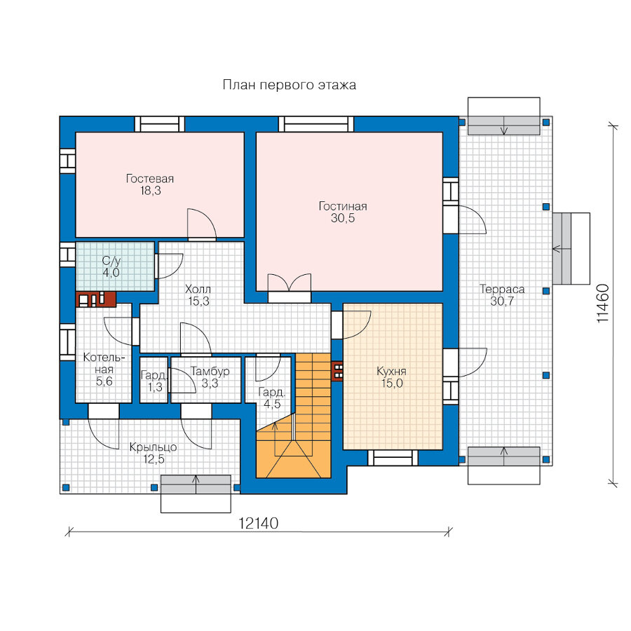 45-44-Catalog-Plans - Проект двухэтажного кирпичного дома с террасой - фотография № 2