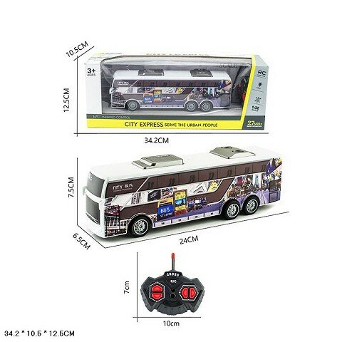 Автобус на радиоуправлении Shantou 1:32, пульт, свет, 24х6,5 см, 27MHZ, в коробке (HT142)