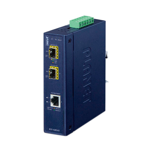 Planet медиа конвертер/ PLANET IP30 Industrial 10/100/1000T to 2-Port 100/1000X SFP Gigabit Media Converter (-40 to 75 degree C)