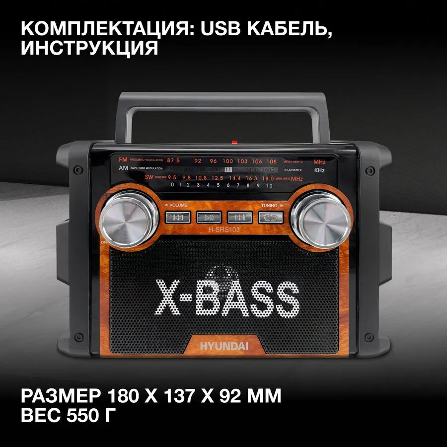 Радиоприемник HYUNDAI H-SRS103 черный USB SD/microSD (настольный) — фото 5