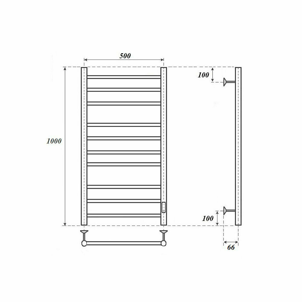 Полотенцесушитель электрический 500x1000 POINT Аврора (PN10850W П10) диммер справа, белый - фотография № 3