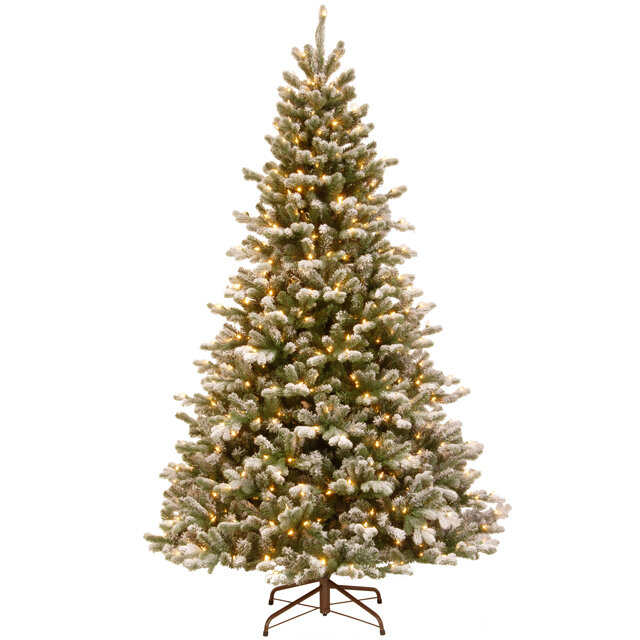 National Tree Company Искусственная елка с гирляндой Шеффилд заснеженная 198 см, 450 теплых белых ламп, литая + ПВХ 31HPESS65L