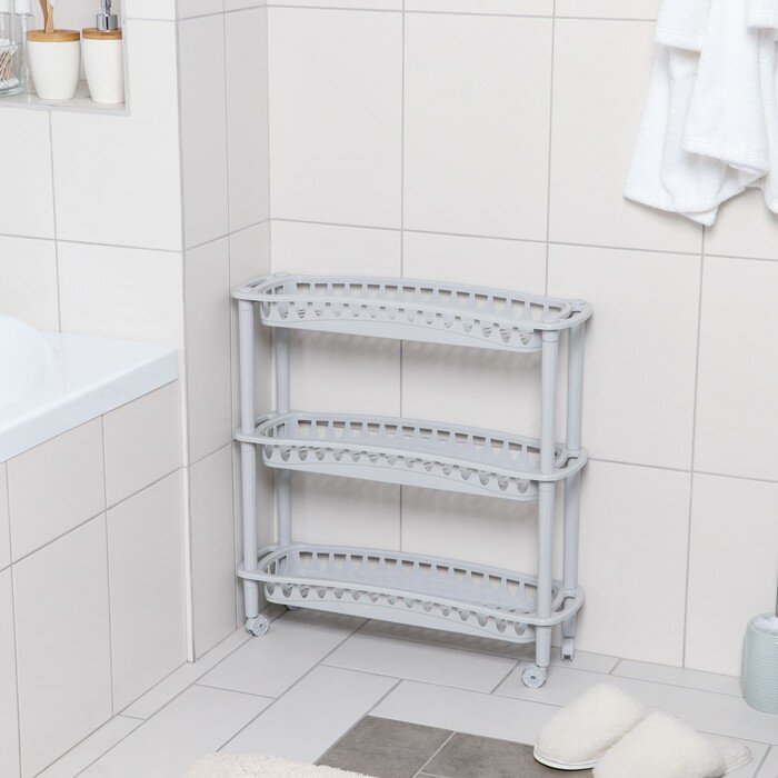 фото Этажерка напольная узкая 3-х секционная Бытпласт «Джулия», на колёсиках, цвет микс