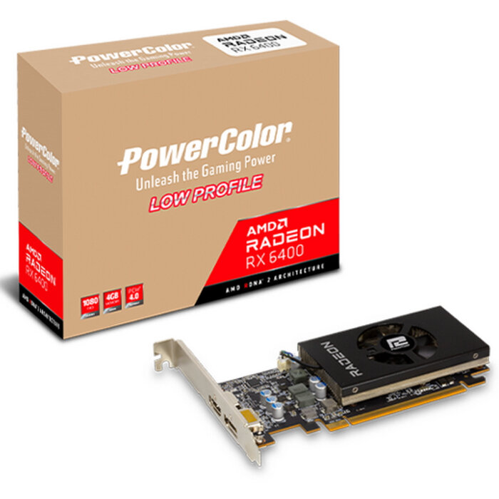 Видеокарта PowerColor PCI-E 4.0 AXRX 6400 LP 4GBD6-DH AMD Radeon RX 6400 4096Mb 64 GDDR6 2039/16000 HDMIx1 DPx1 HDCP Ret low pr