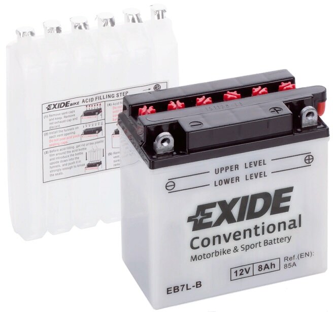 Аккумулятор для мотоцикла и скутера Exide Conventional 8 А/ч 85 А обр пол с/зар с эл EB7L-B (134х75х133) 12N7-3B YB7L-B