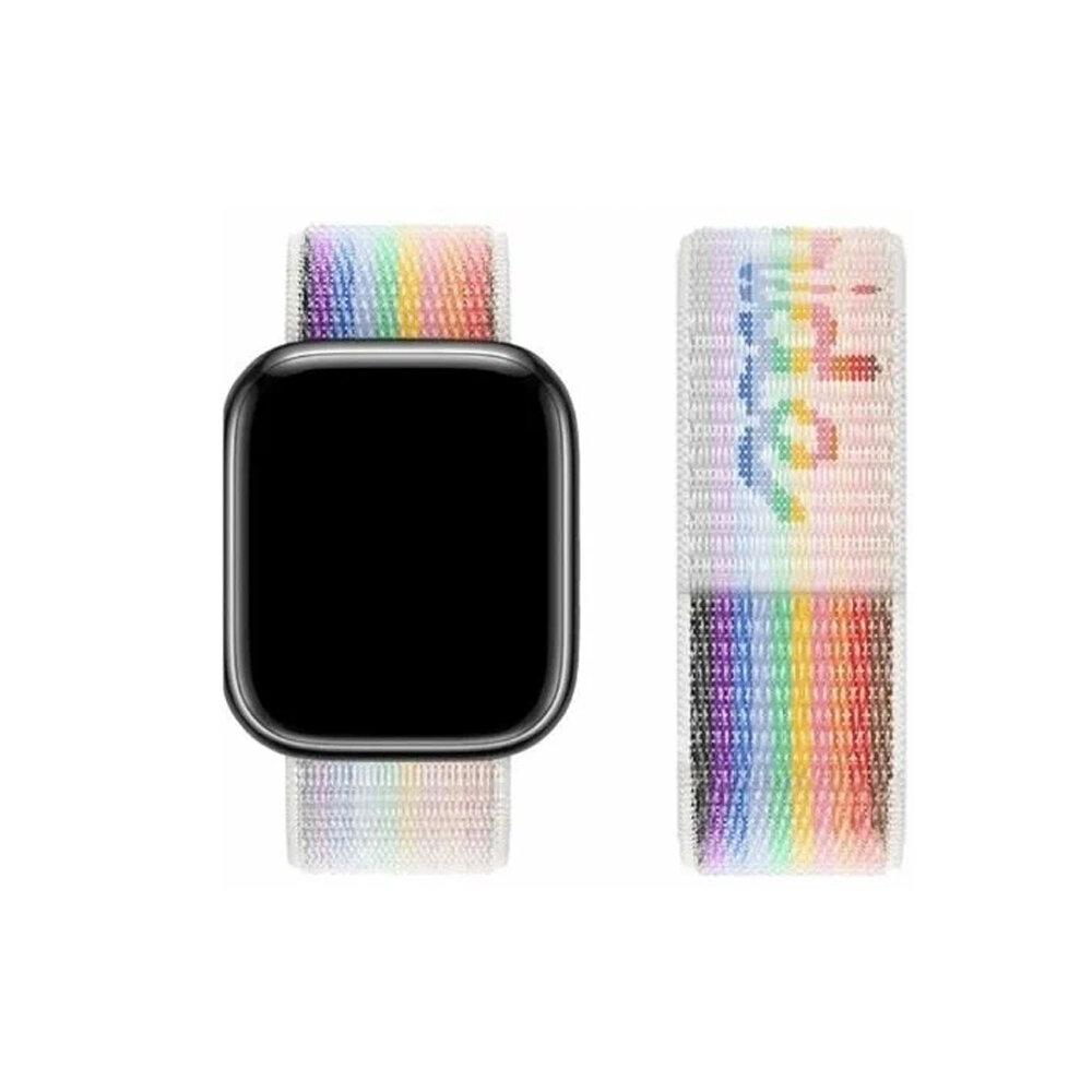фото Ремешок для умных часов APPLE Watch 42/44/45/49mm HOCO, WA02 Original, нейлон, цвет: белый, радуга