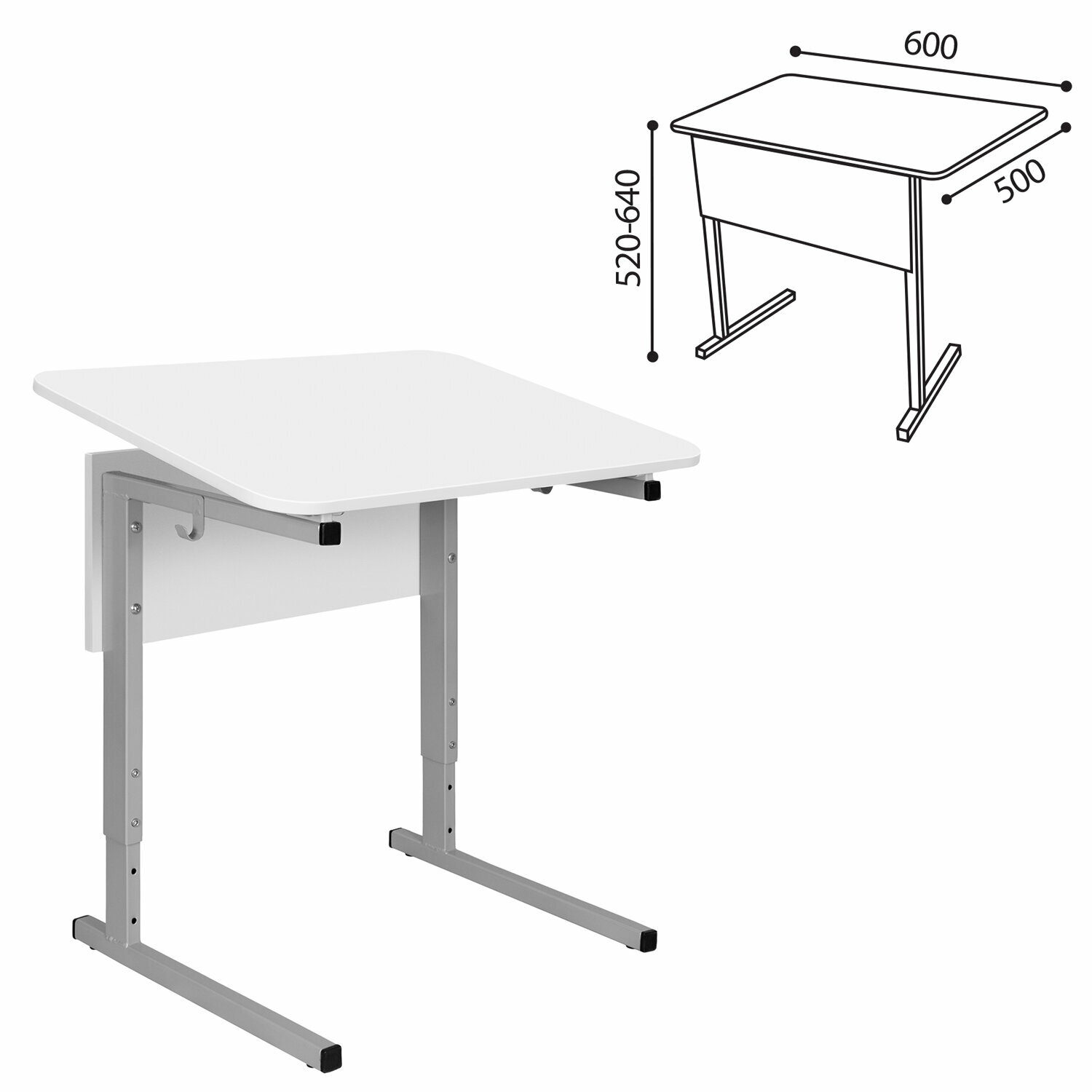 Стол-парта 1-местный, регулируемый угол, СУТ.54-01, 600х500х520-640 мм, рост 2-4, серый каркас, ЛДСП белая - фотография № 5