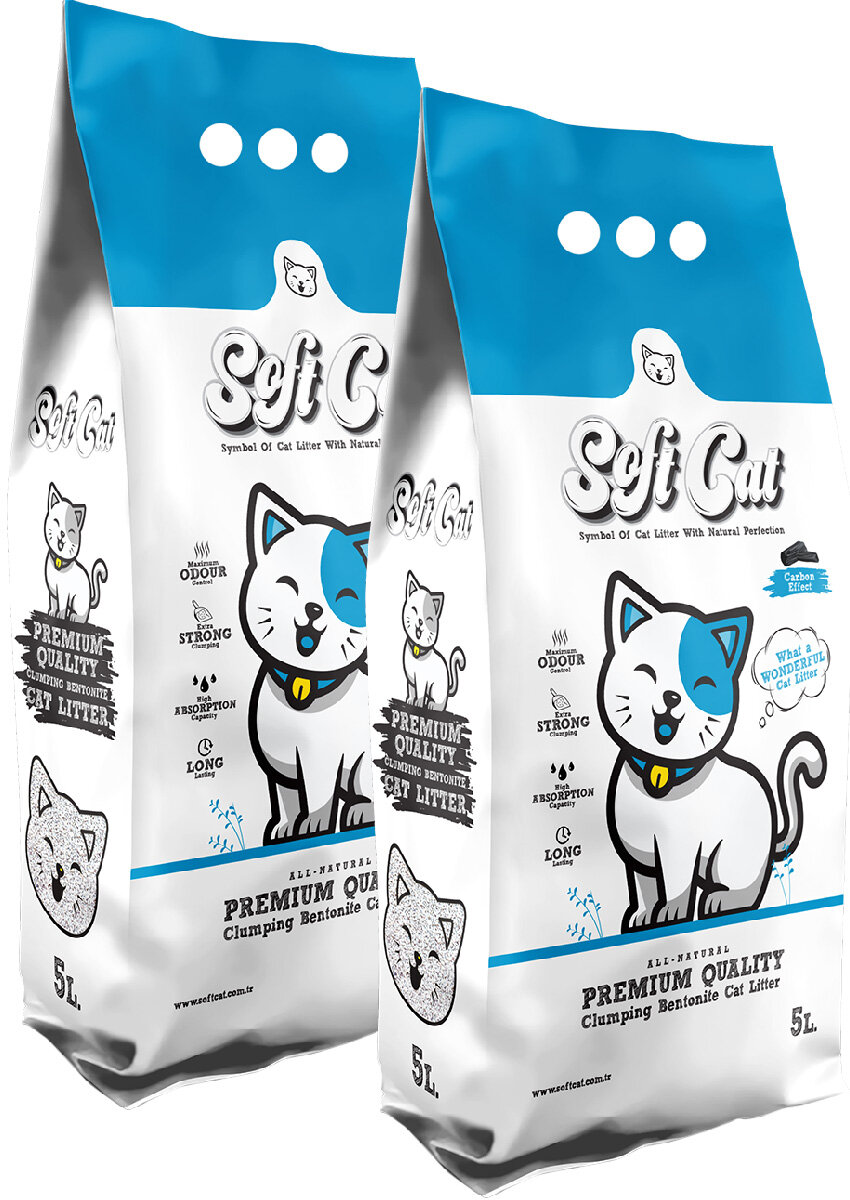 фото SOFT CAT CARBON EFFECT наполнитель комкующийся для туалета кошек с активированным углем (5 + 5 л)