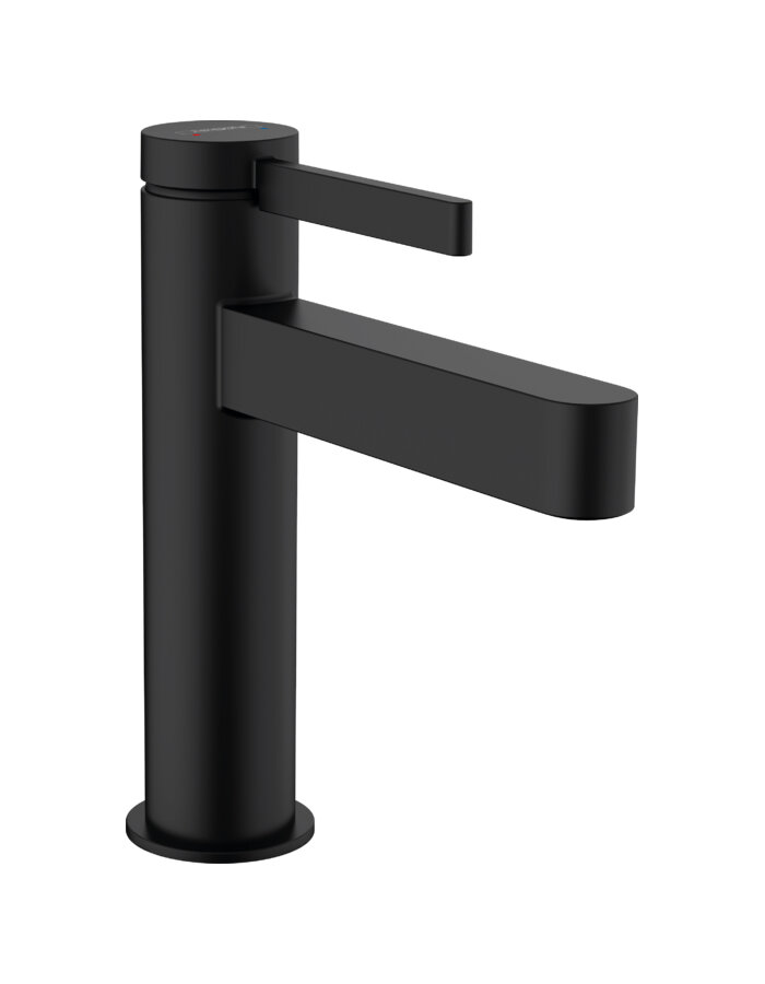 Смеситель для раковины Hansgrohe Finoris 110, сливной гарнитур, матовый чёрный 76020670