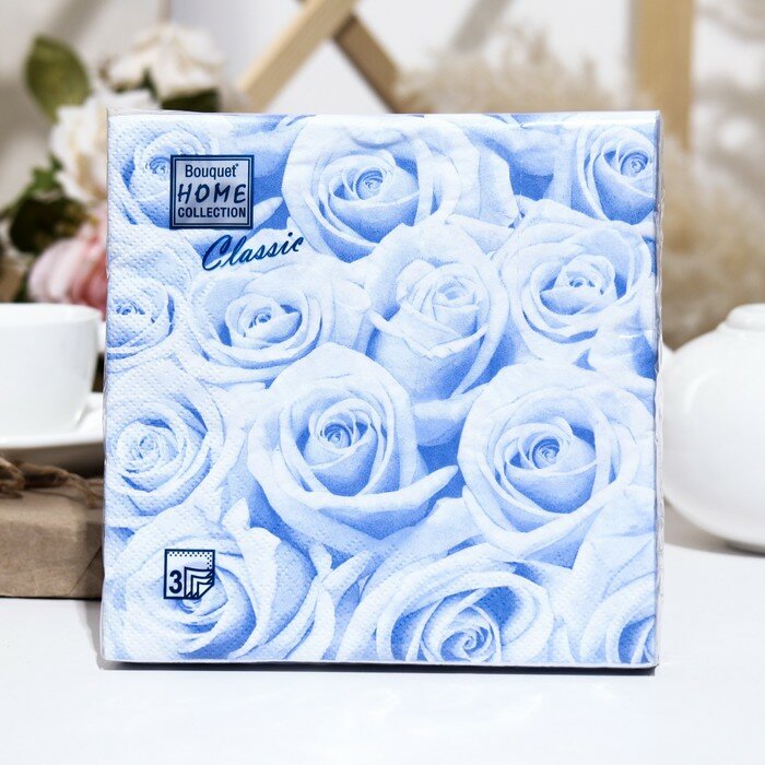Салфетки бумажные Home Coll. Сlassic Белые розы, 3 слоя,33x33, 20 листов - фотография № 1
