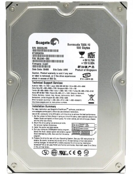 Жесткий диск Seagate ST3500630A 500Gb 7200 IDE 3.5" HDD