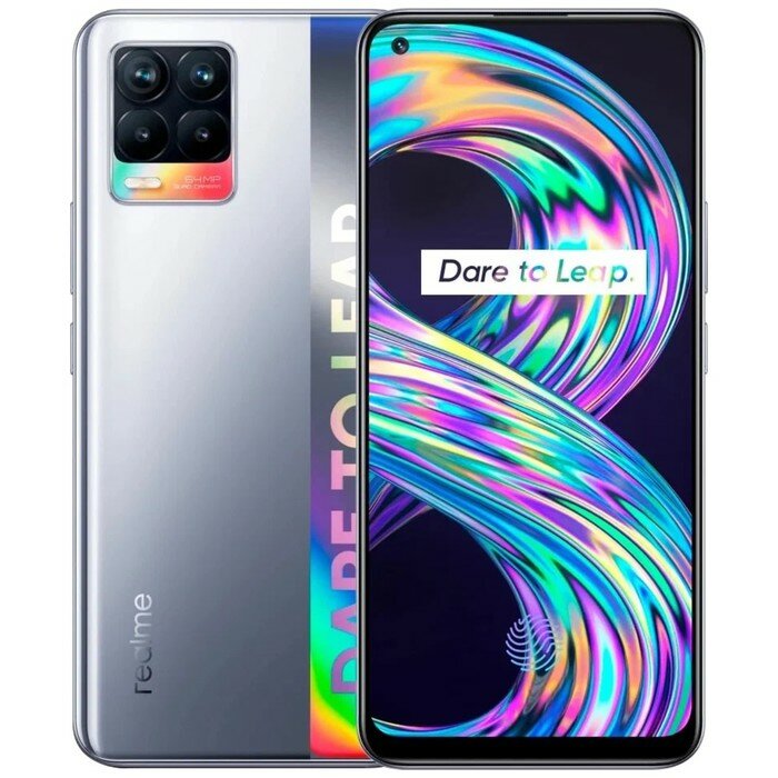 Смартфон Realme 8, 6.4", SAmoled, 2 sim, 6Гб, 128Гб, 64Мп, 16Мп, 5000 мАч, NFC, серебристый