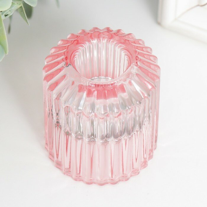 Подсвечник стекло на 1 свечу "Долли" d-2,5 см, 4 см розовый 6х5х5 см - фотография № 1