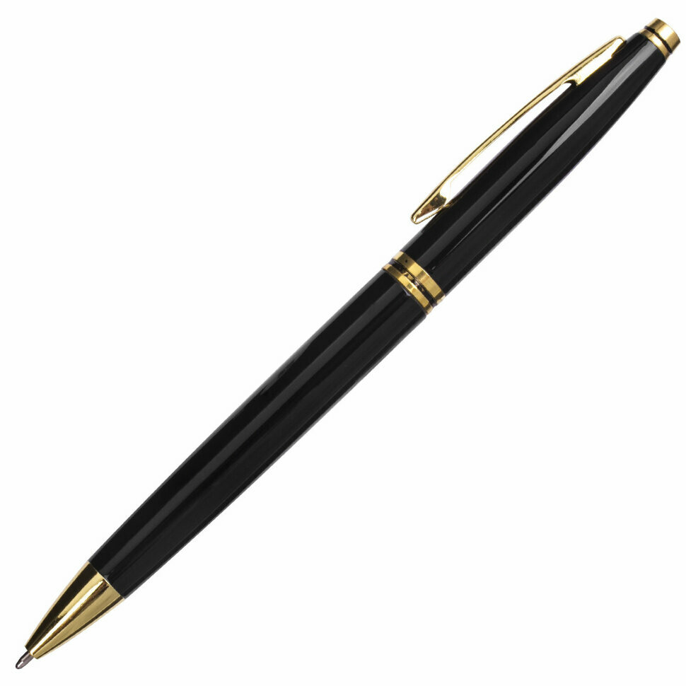 Ручка подарочная шариковая BRAUBERG "De Luxe Black", корпус черный, узел 1 мм, линия письма 0,7 мм, синяя, 141411, 141411