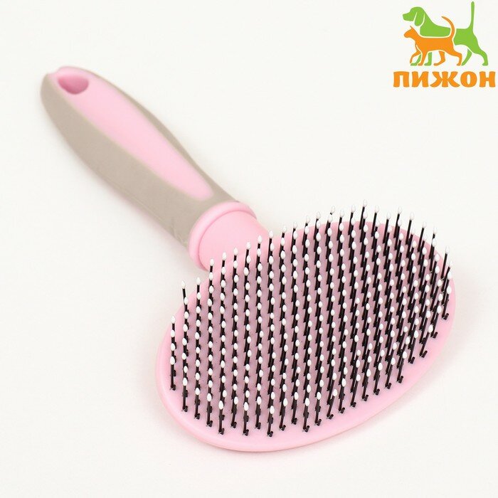 фото Пуходерка пластиковая мягкая с закругленными зубьями, средняя, 9,5 х 16,5 см, розовая