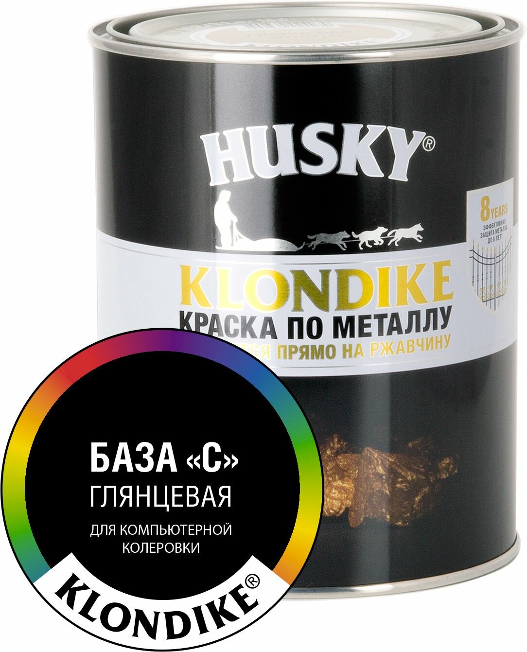Краска по металлу Husky-Klondike глянцевая 09 л база С прозрачный