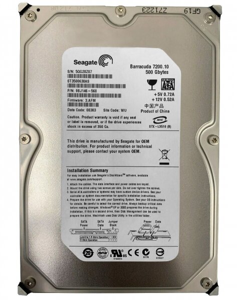 Для домашних ПК Seagate Жесткий диск Seagate ST3500630AS 500Gb SATAII 3,5" HDD