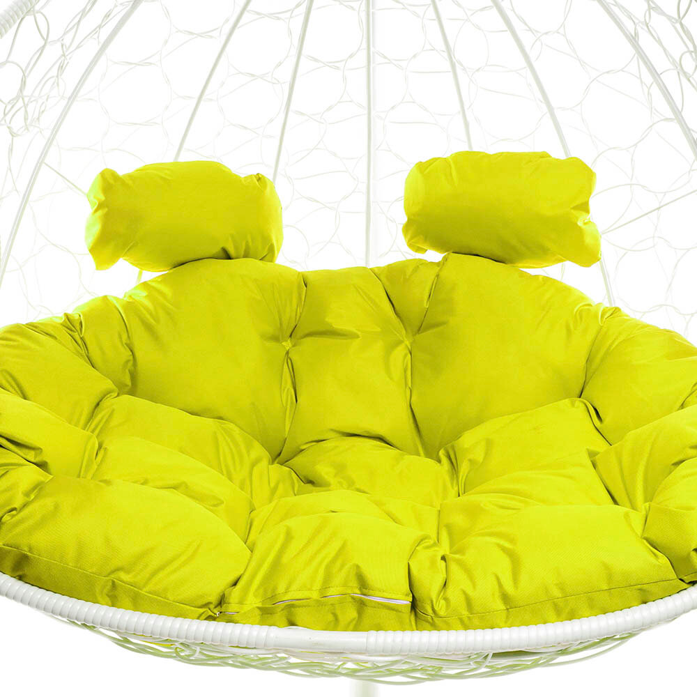Подвесное кресло из ротанга "Для двоих" белое с жёлтой подушкой M-GROUP - фотография № 6