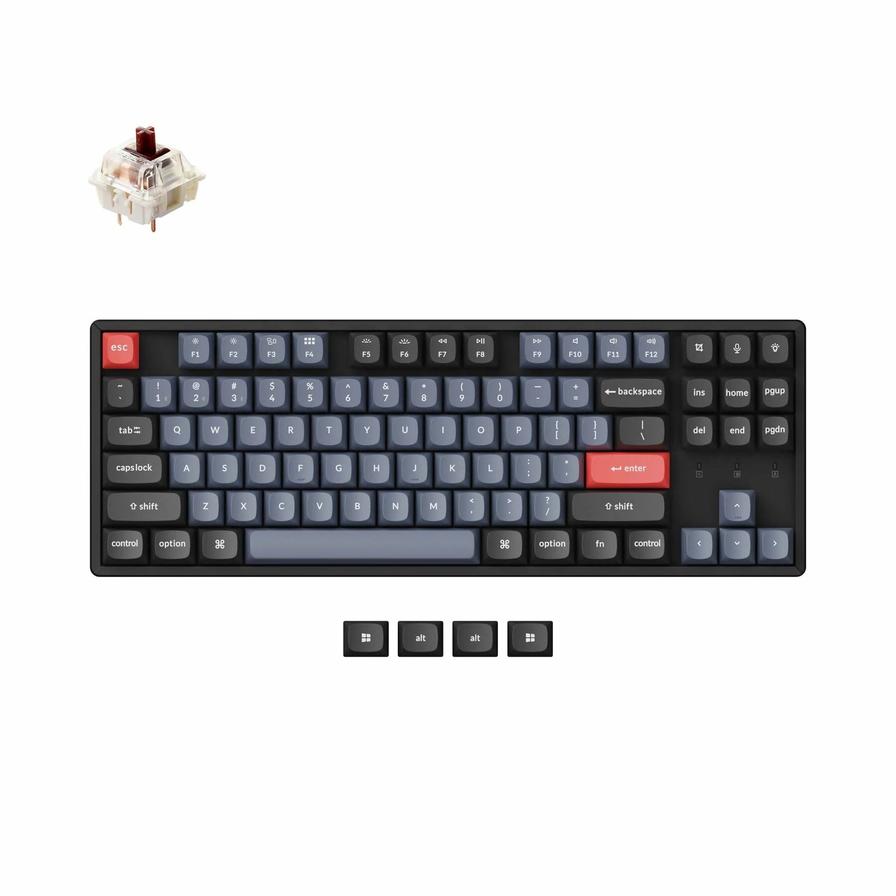 Keychron K8P-J1 (80% TKL (87 кл.) Gateron G pro Mechanical Red Switch RGB Hot-Swap Алюм.рамка) беспроводная