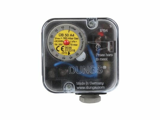 Датчик-реле давления газа с кнопкой сброса и аврийной индикацией DUNGS UB 50 A4 арт.65323034 1/4" P max=500 mBar 25-50 mBar