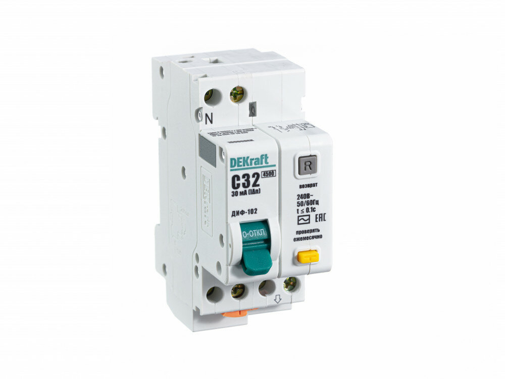 Автоматический выключатель дифференциального тока 1Р+N 32А 30мА тип AC х-ка С ДИФ-102 нов. 4,5кА